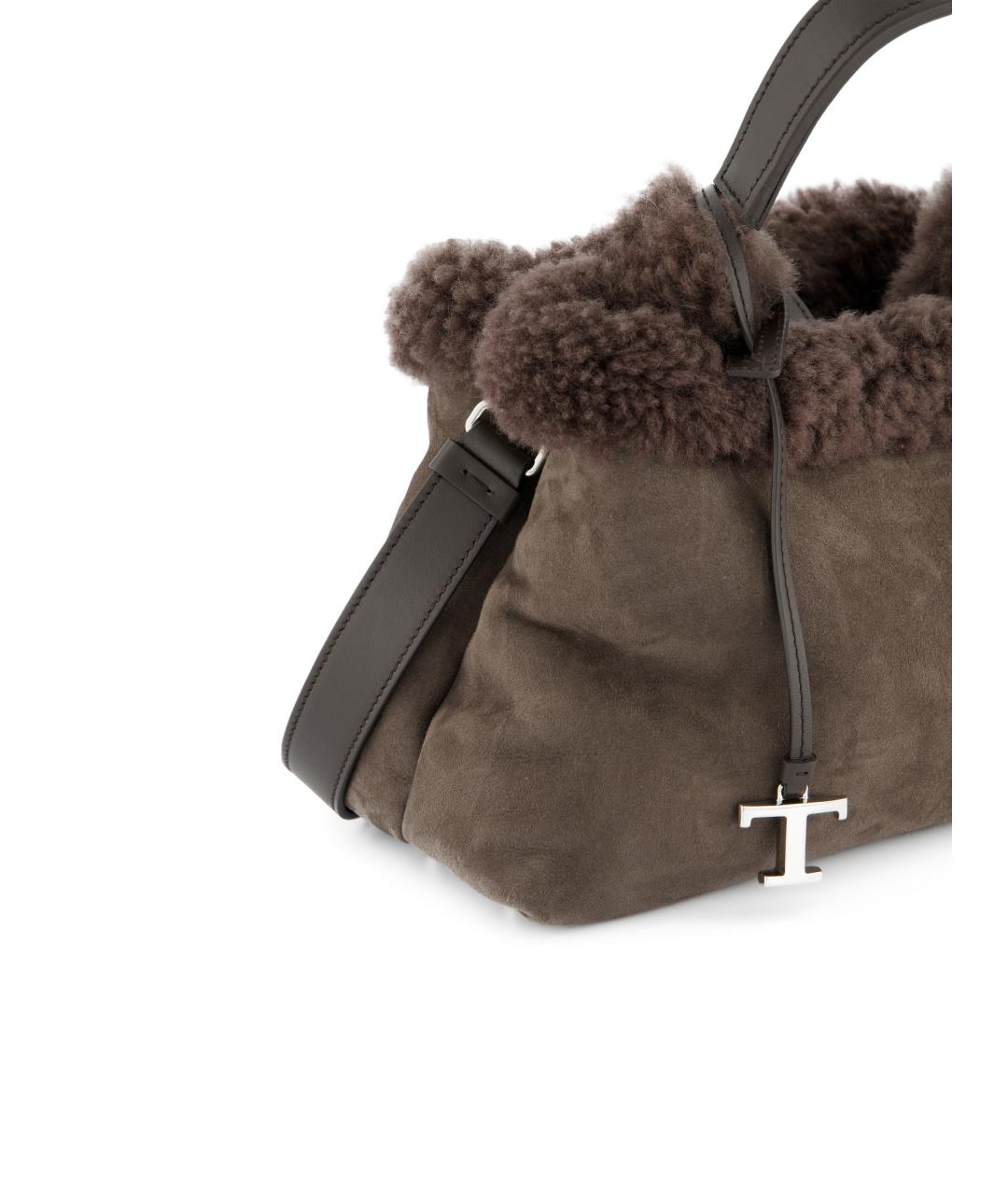 TOD'S Коричневая меховая сумка тоут, фото 4