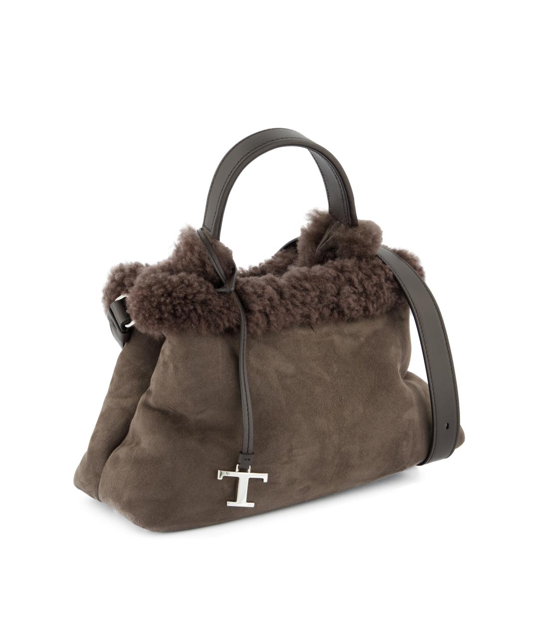 TOD'S Коричневая меховая сумка тоут, фото 3