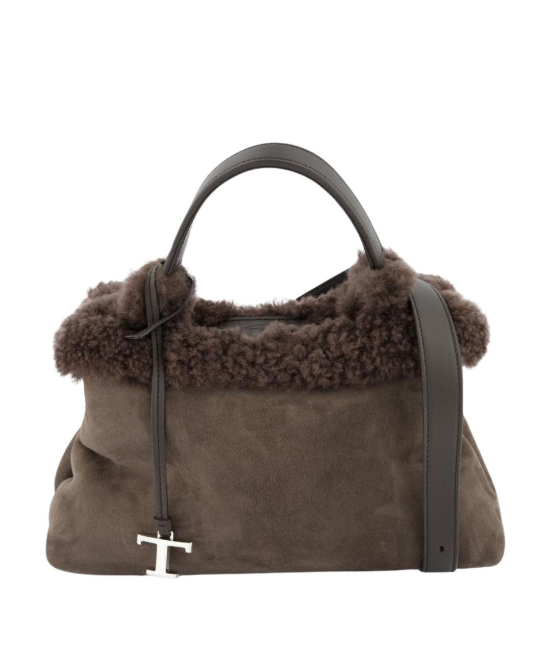 TOD'S Коричневая меховая сумка тоут, фото 1