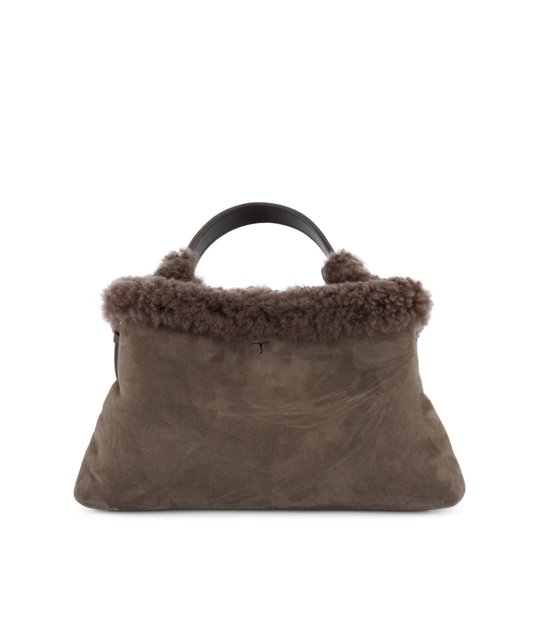TOD'S Коричневая меховая сумка тоут, фото 2