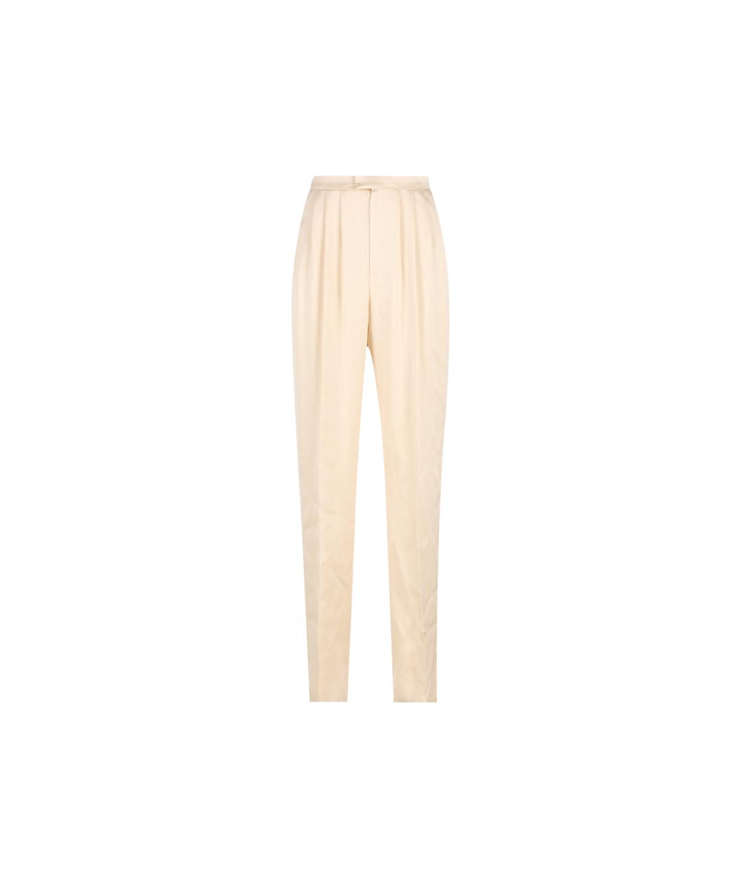 SAINT LAURENT Бежевые шелковые прямые брюки, фото 5