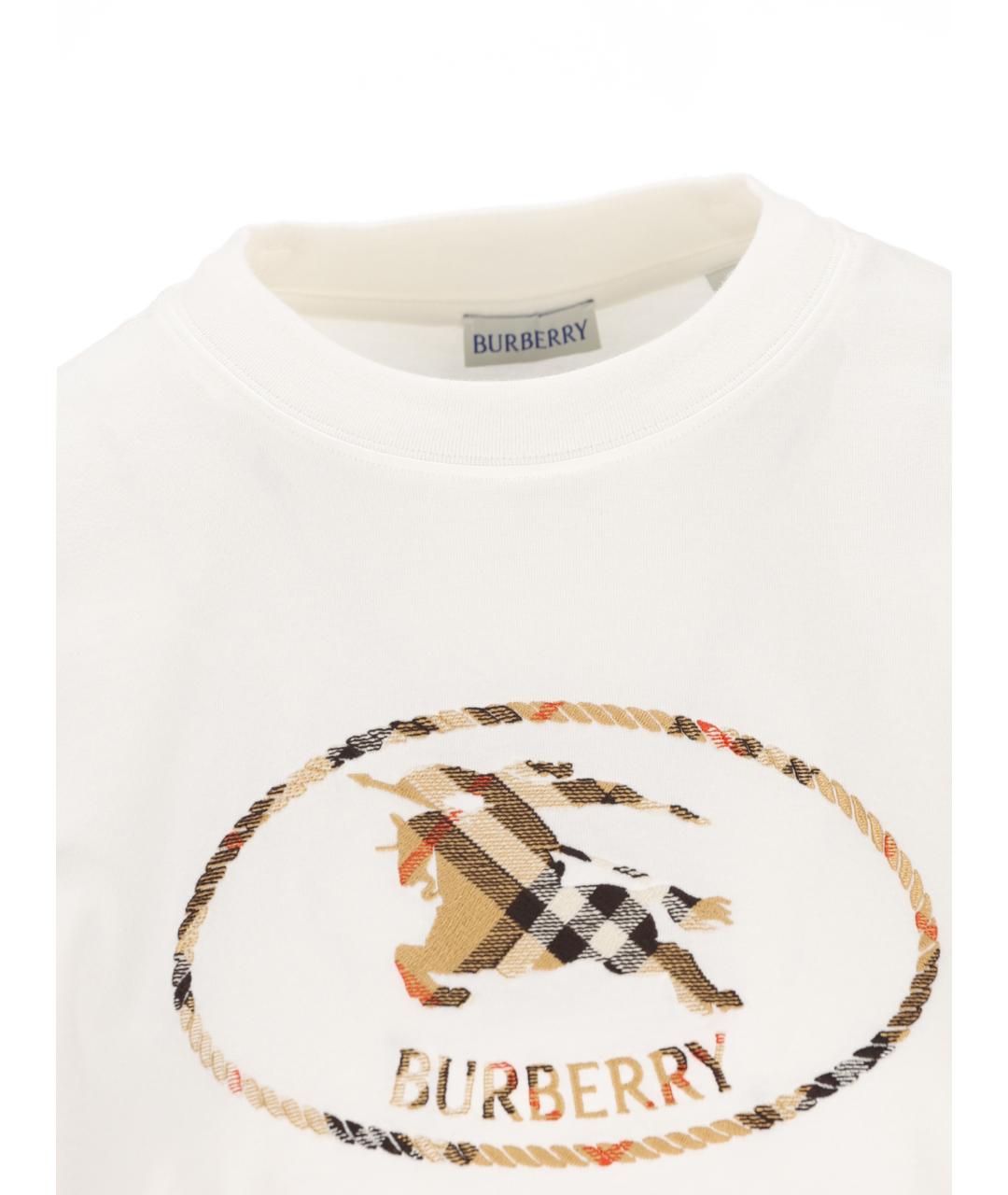 BURBERRY Белая хлопковая футболка, фото 4