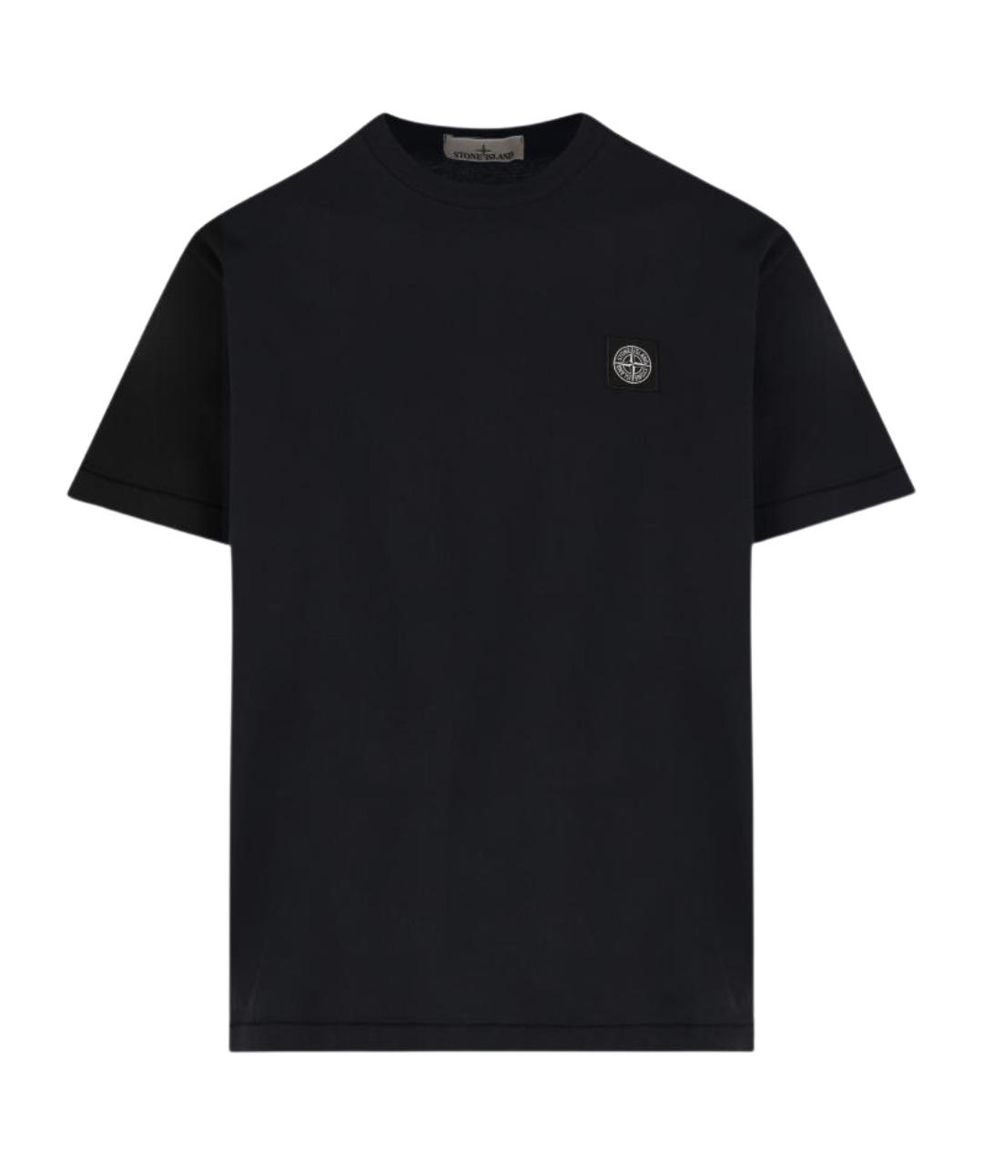 STONE ISLAND Темно-синяя хлопковая футболка, фото 1