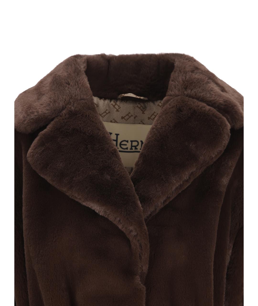 HERNO Коричневая полиэстеровая шуба, фото 4