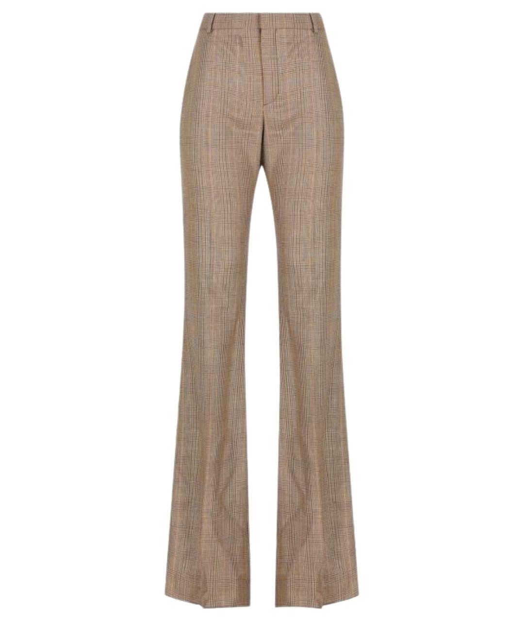 SAINT LAURENT Бежевые шерстяные прямые брюки, фото 1