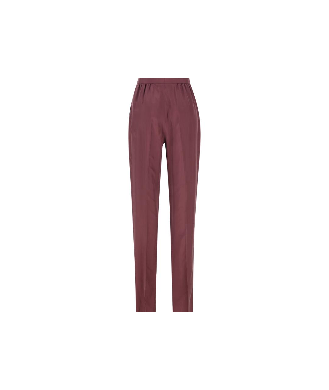 SAINT LAURENT Бордовые шелковые прямые брюки, фото 2