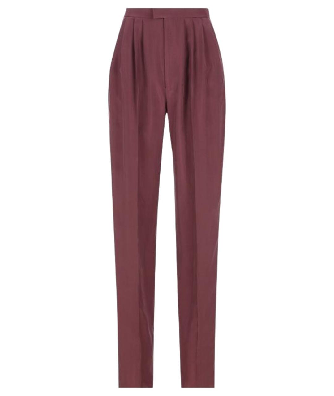 SAINT LAURENT Бордовые шелковые прямые брюки, фото 1