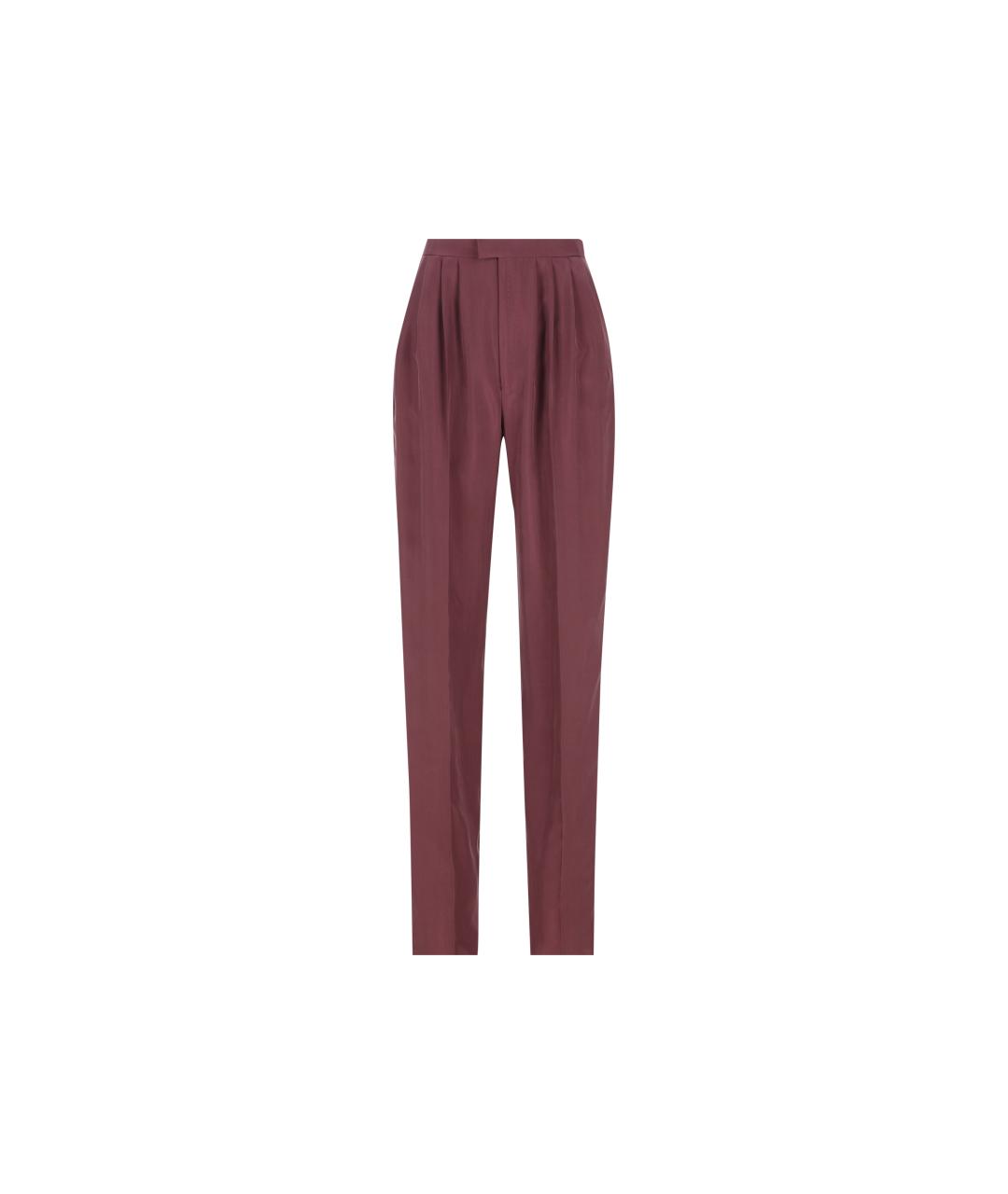 SAINT LAURENT Бордовые шелковые прямые брюки, фото 5