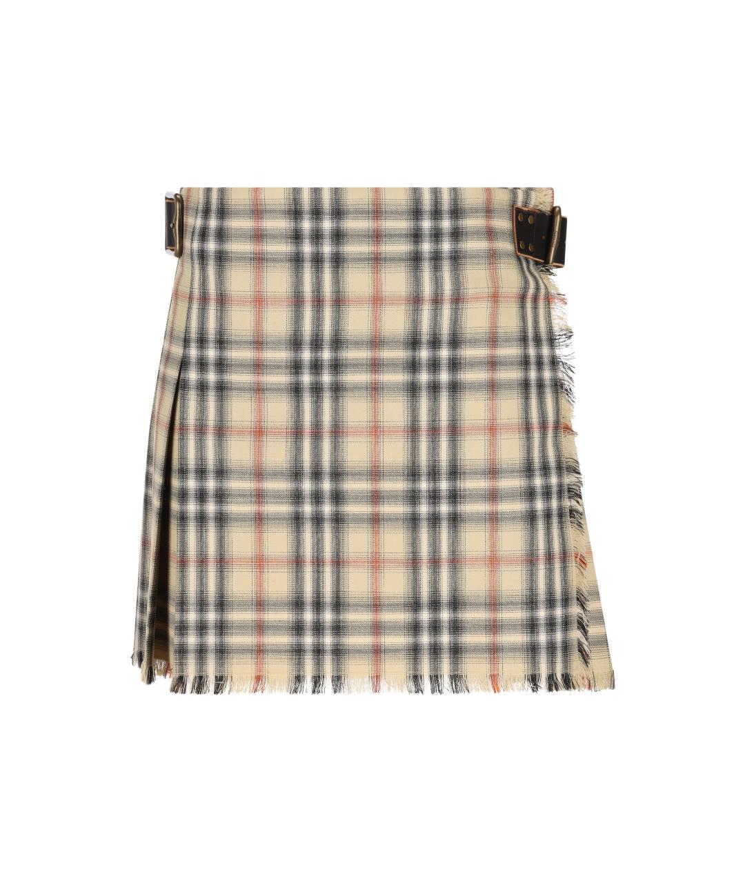 BURBERRY Бежевая шерстяная юбка мини, фото 5