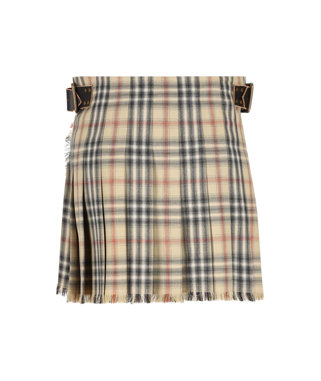 BURBERRY Бежевая шерстяная юбка мини, фото 2