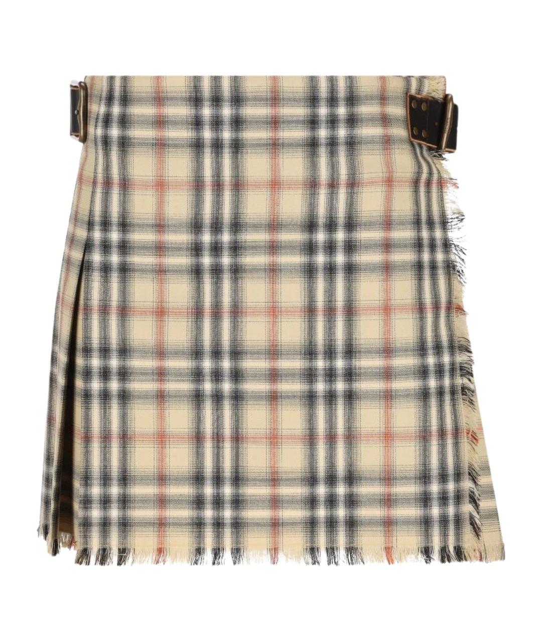 BURBERRY Бежевая шерстяная юбка мини, фото 1