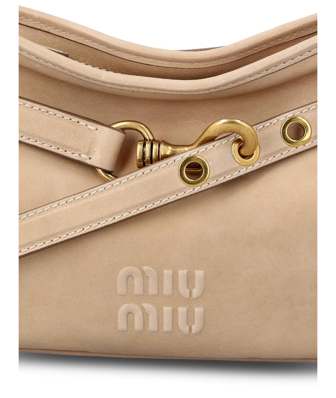 MIU MIU Бежевая кожаная сумка через плечо, фото 4