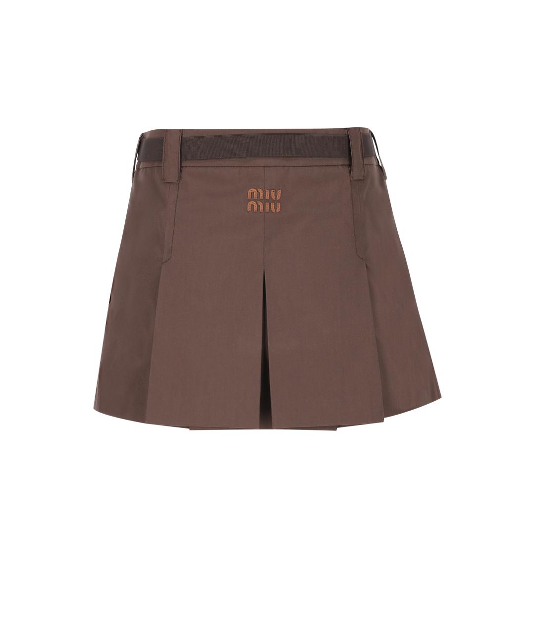 MIU MIU Коричневая хлопковая юбка мини, фото 2