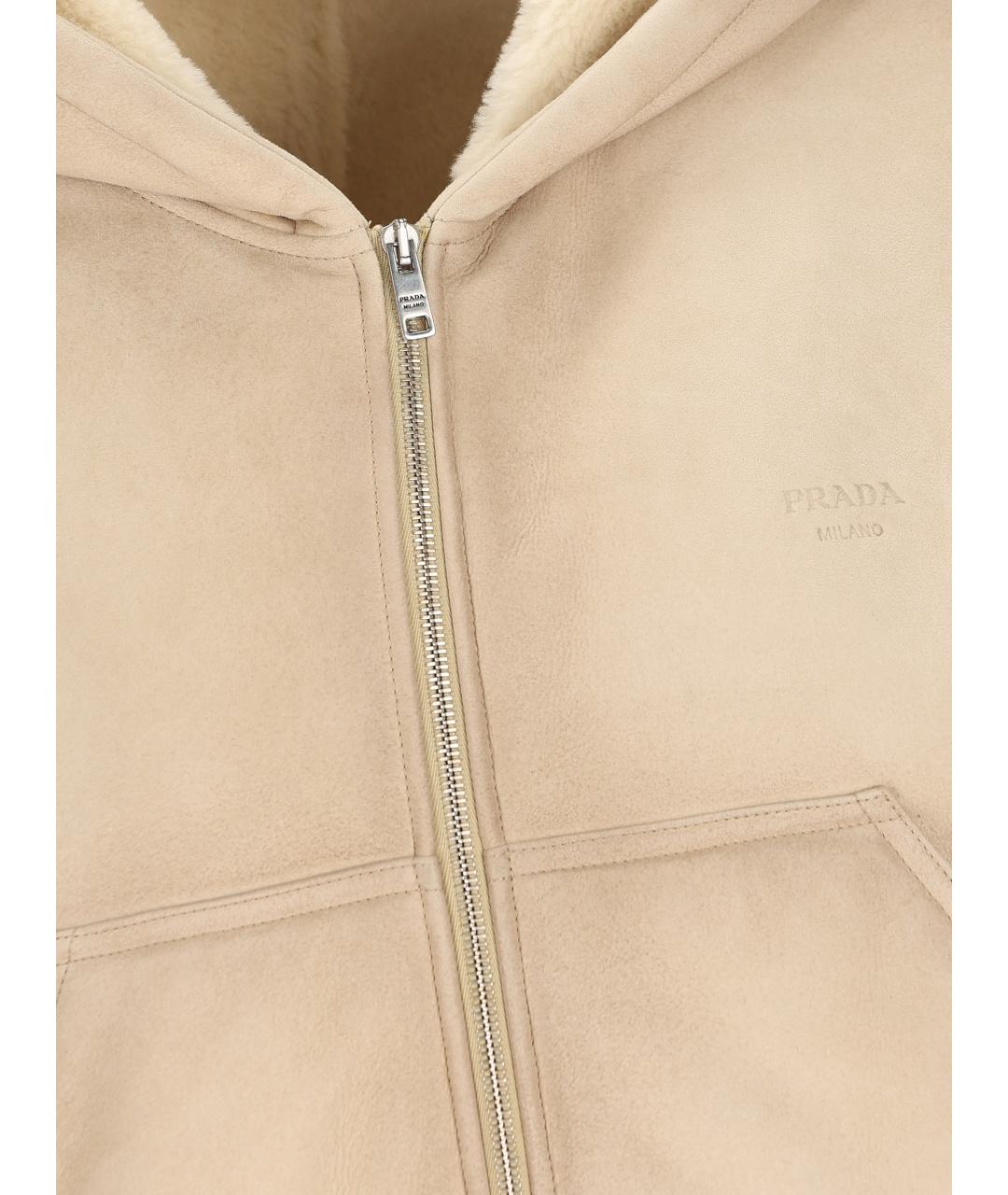 PRADA Бежевая кожаная дубленка, фото 3