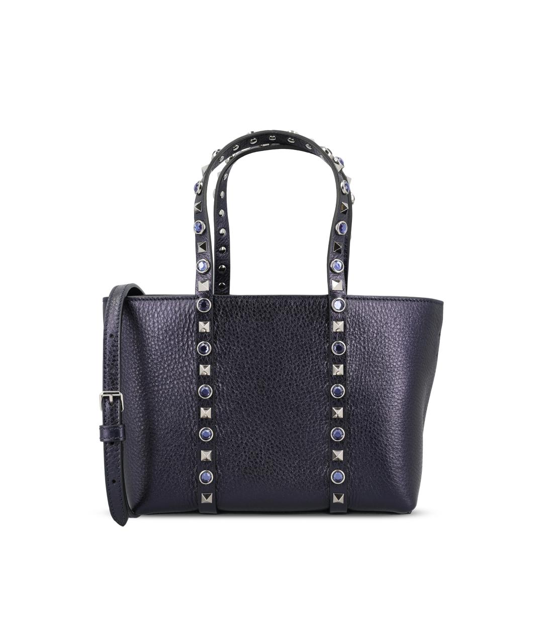 VALENTINO Темно-синяя кожаная сумка тоут, фото 5