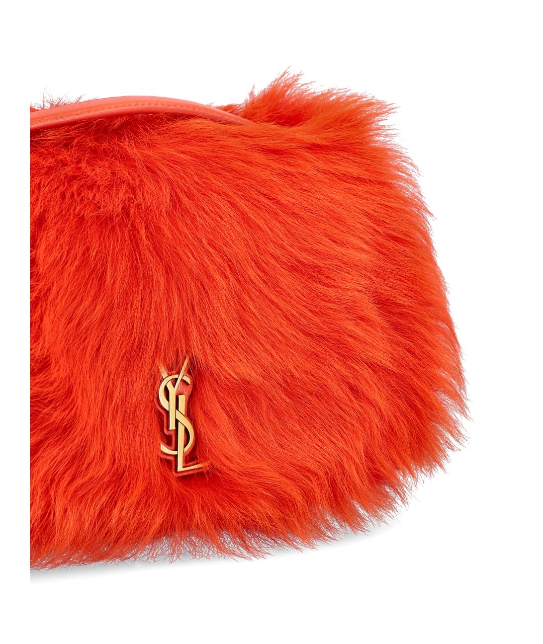SAINT LAURENT Оранжевая меховая сумка через плечо, фото 4