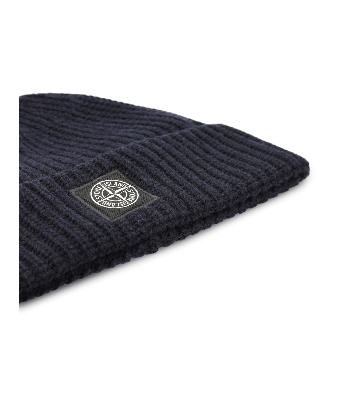 STONE ISLAND Темно-синяя шерстяная шапка, фото 4