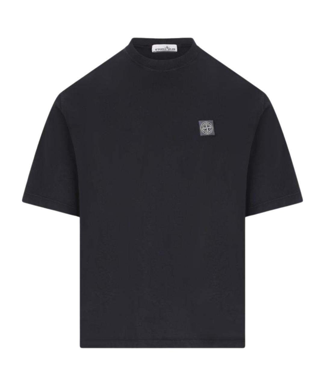 STONE ISLAND Темно-синяя хлопковая футболка, фото 1