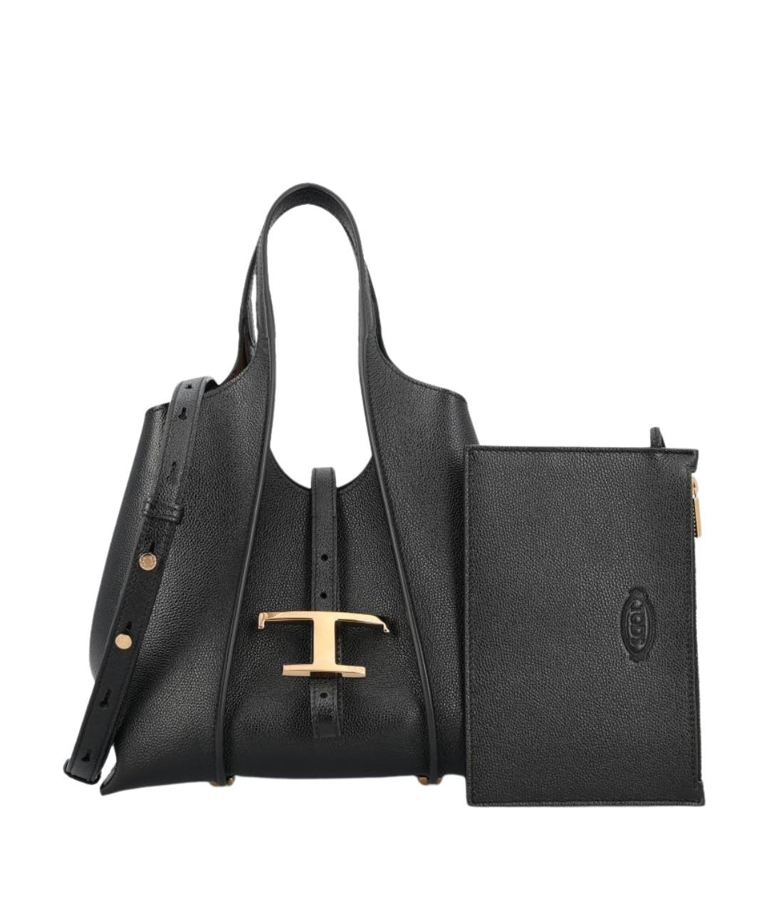 TOD'S Черная кожаная сумка тоут, фото 1