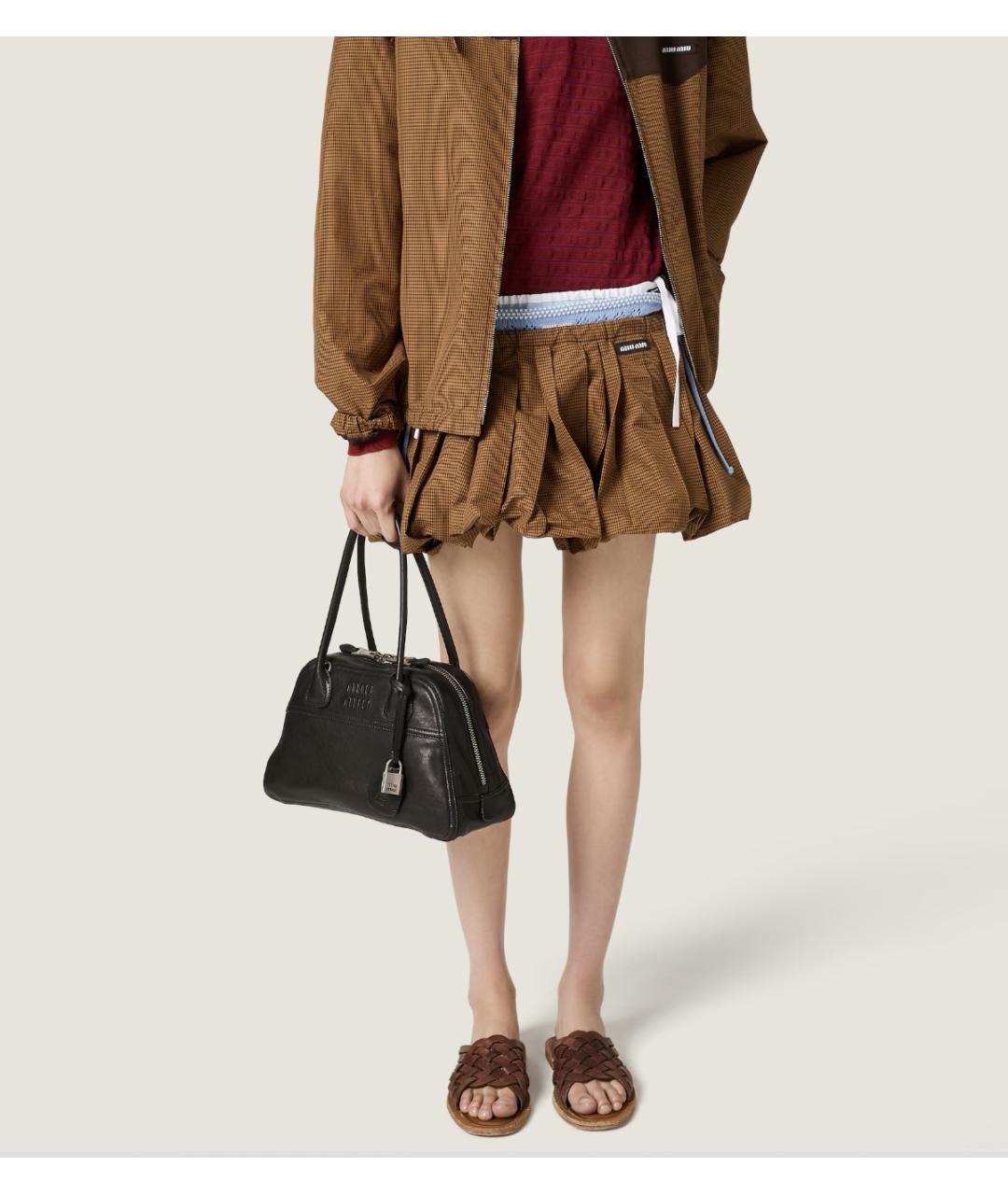 MIU MIU Коричневая хлопковая юбка мини, фото 8