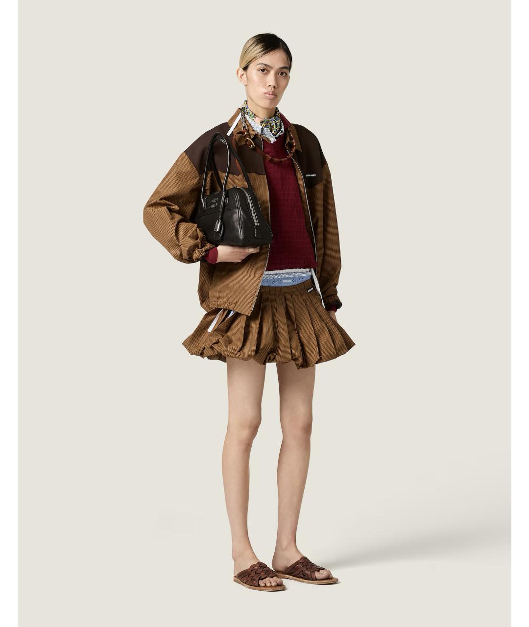 MIU MIU Коричневая хлопковая юбка мини, фото 5