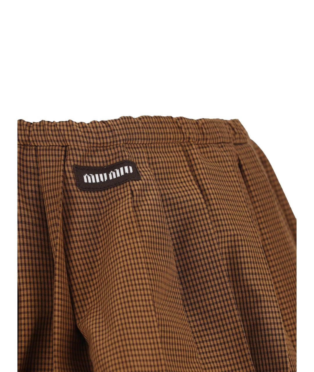 MIU MIU Коричневая хлопковая юбка мини, фото 3