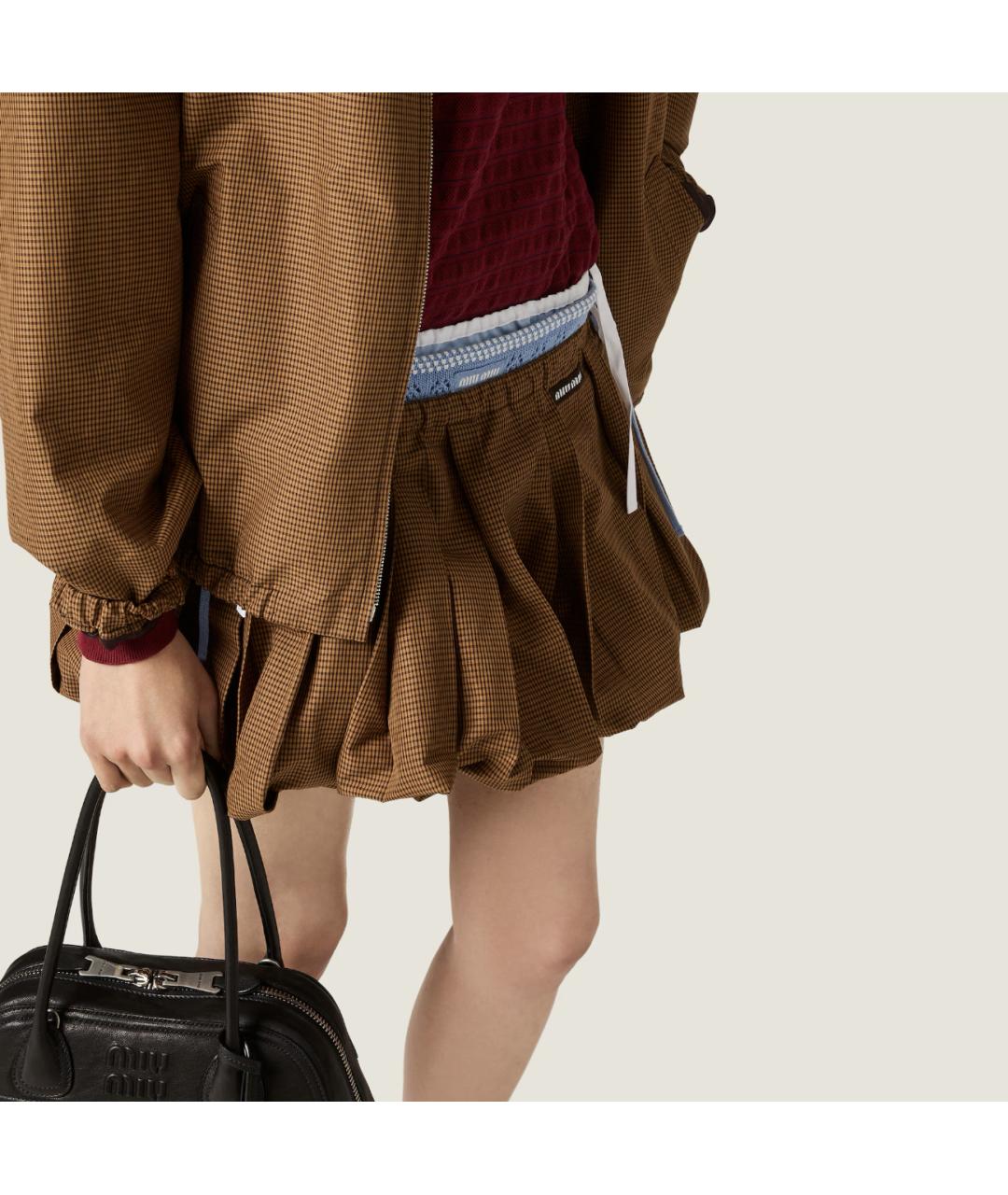 MIU MIU Коричневая хлопковая юбка мини, фото 7
