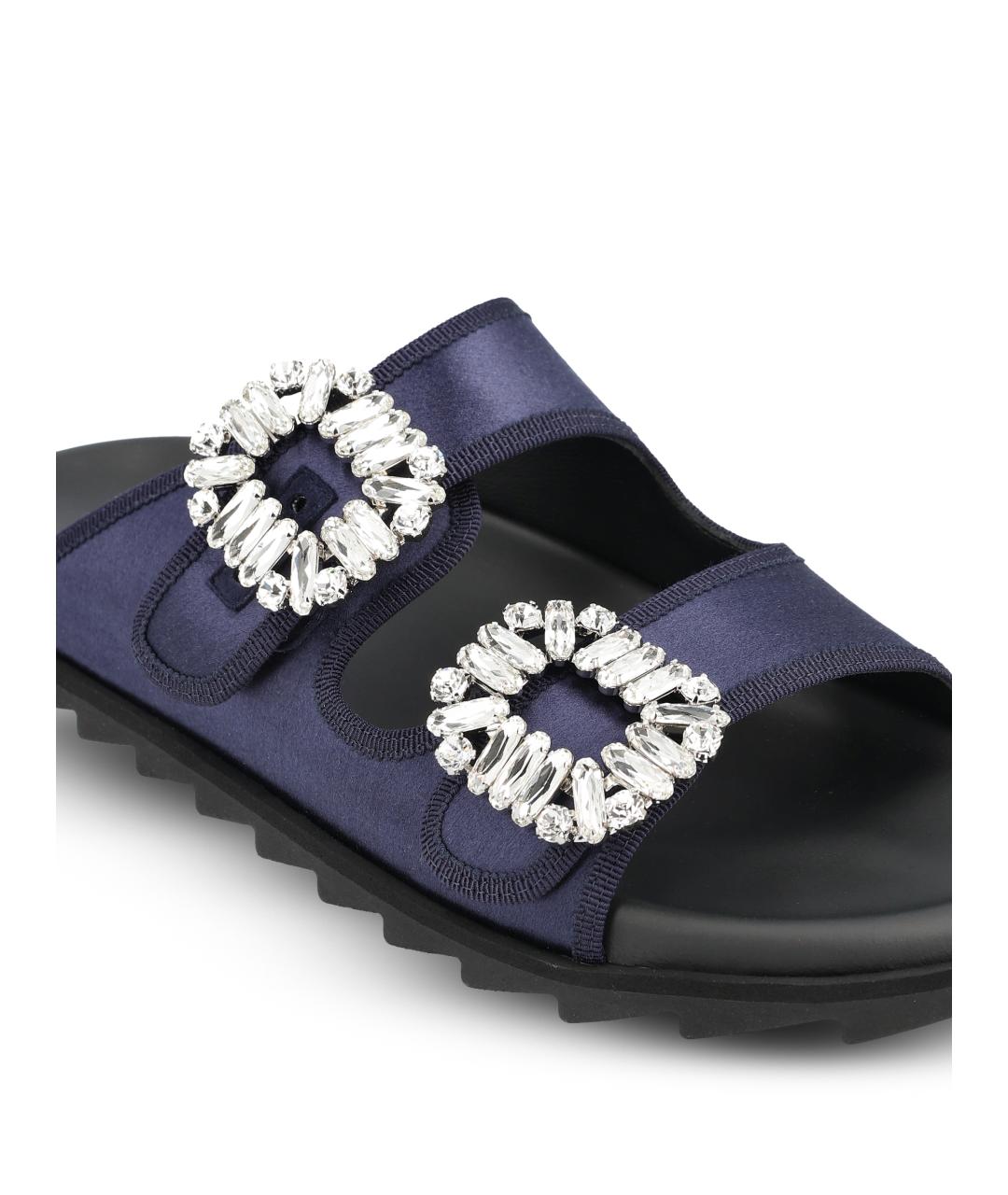 ROGER VIVIER Синие текстильные шлепанцы, фото 4