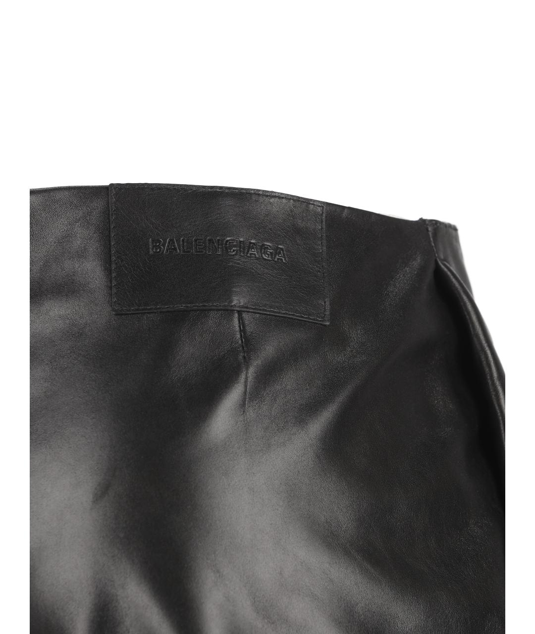 BALENCIAGA Черная кожаная юбка мини, фото 4