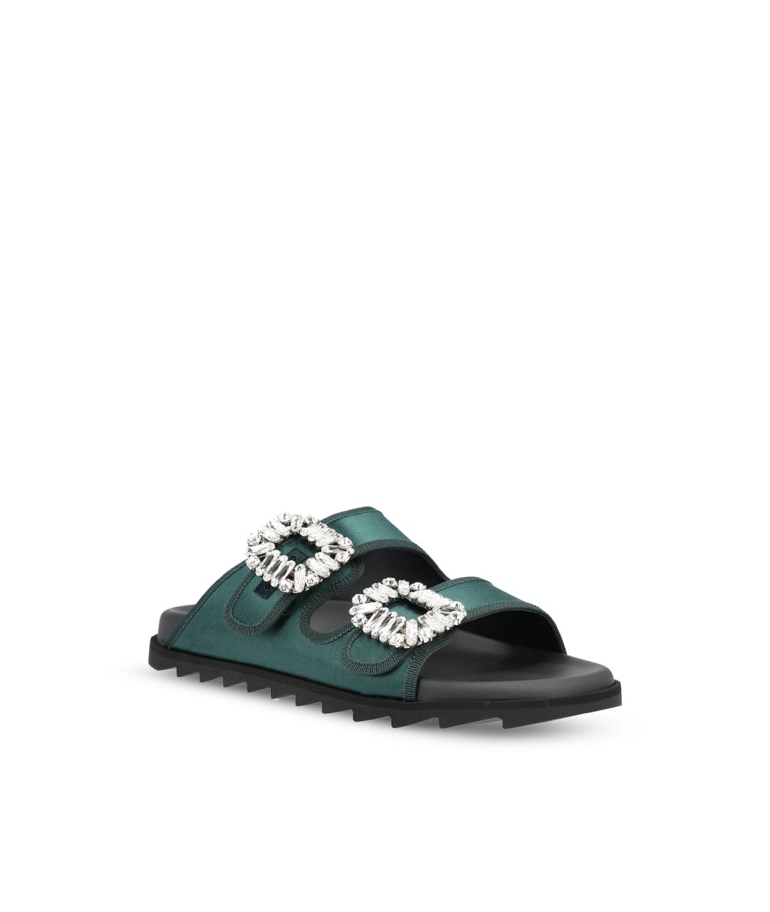 ROGER VIVIER Зеленые текстильные шлепанцы, фото 2