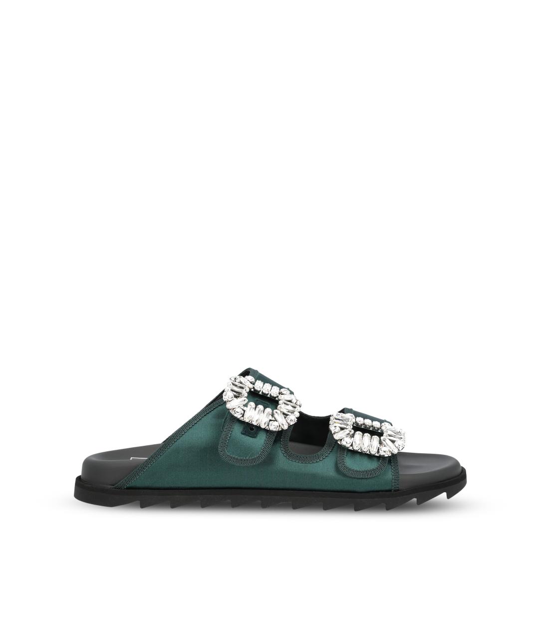 ROGER VIVIER Зеленые текстильные шлепанцы, фото 5