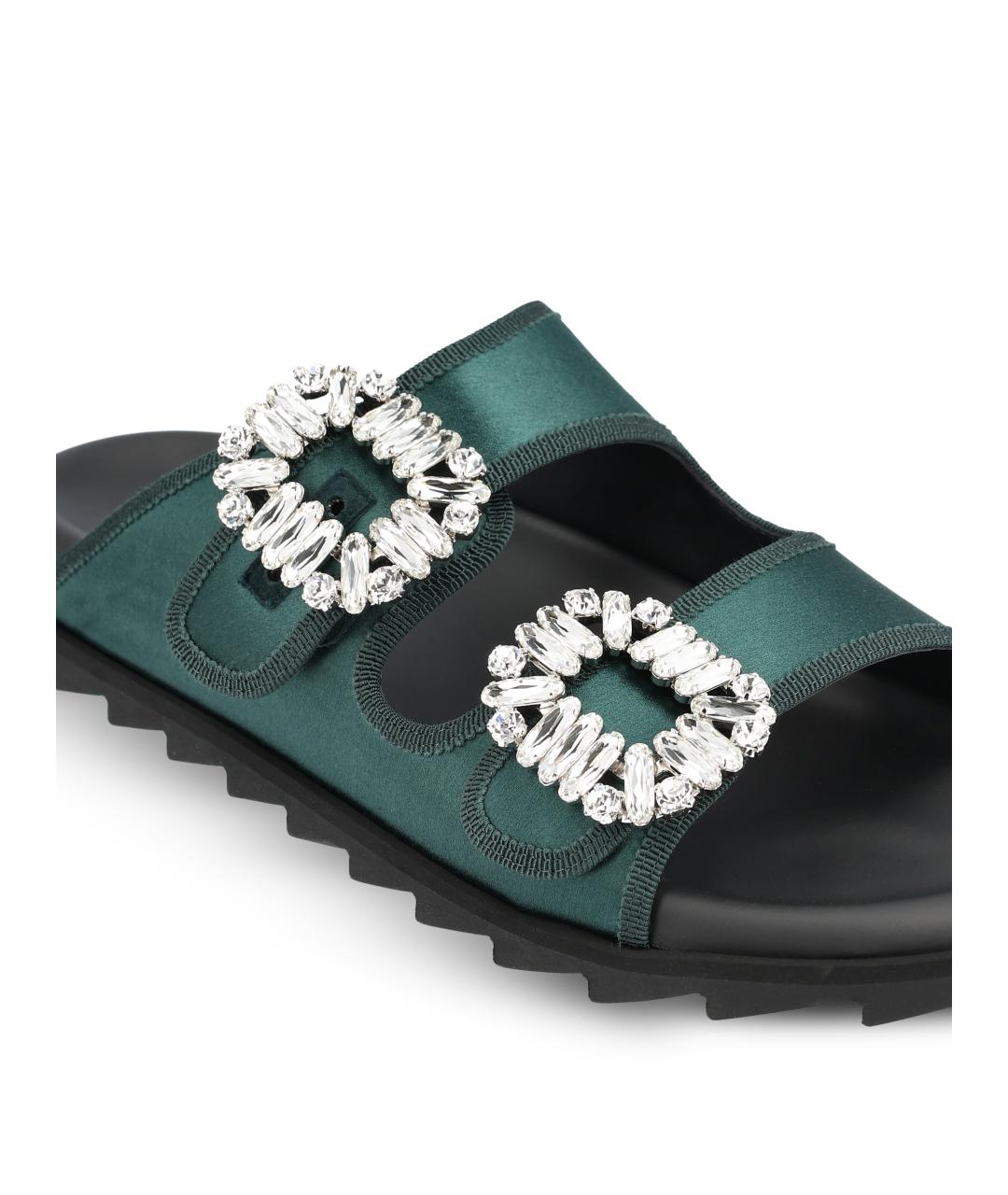 ROGER VIVIER Зеленые текстильные шлепанцы, фото 4