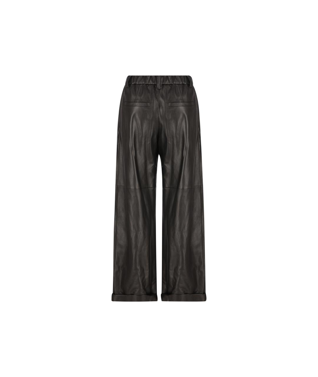 BRUNELLO CUCINELLI Черные кожаные брюки широкие, фото 2