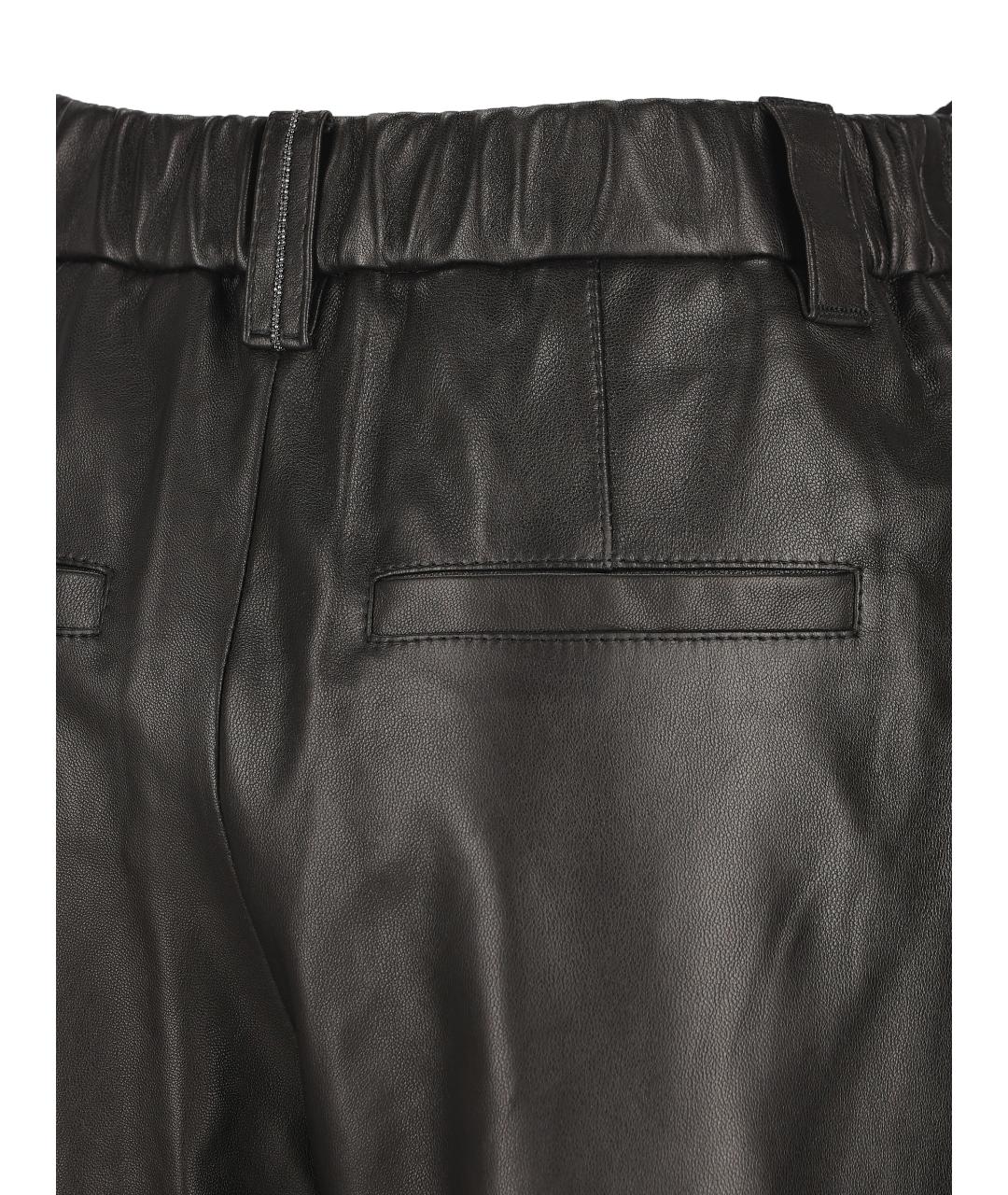 BRUNELLO CUCINELLI Черные кожаные брюки широкие, фото 4