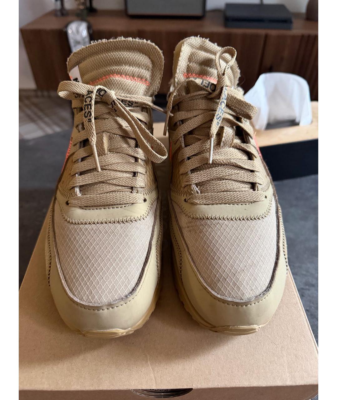 NIKE X OFF-WHITE Бежевые текстильные низкие кроссовки / кеды, фото 2