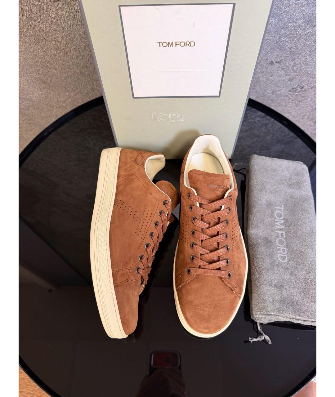 TOM FORD Коричневые замшевые низкие кроссовки / кеды, фото 5