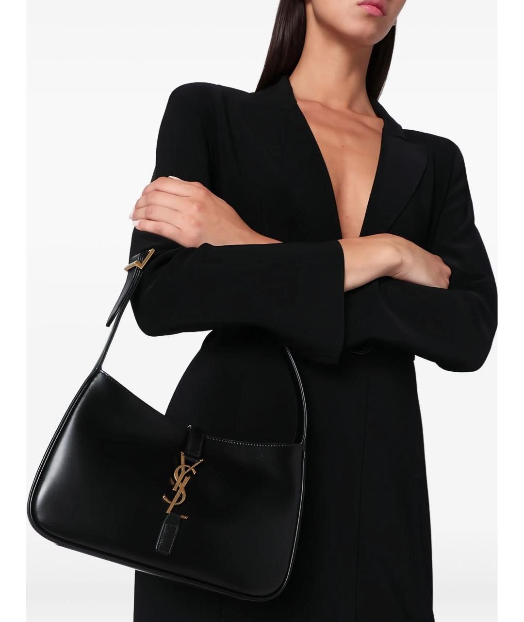 SAINT LAURENT Черная кожаная сумка через плечо, фото 2