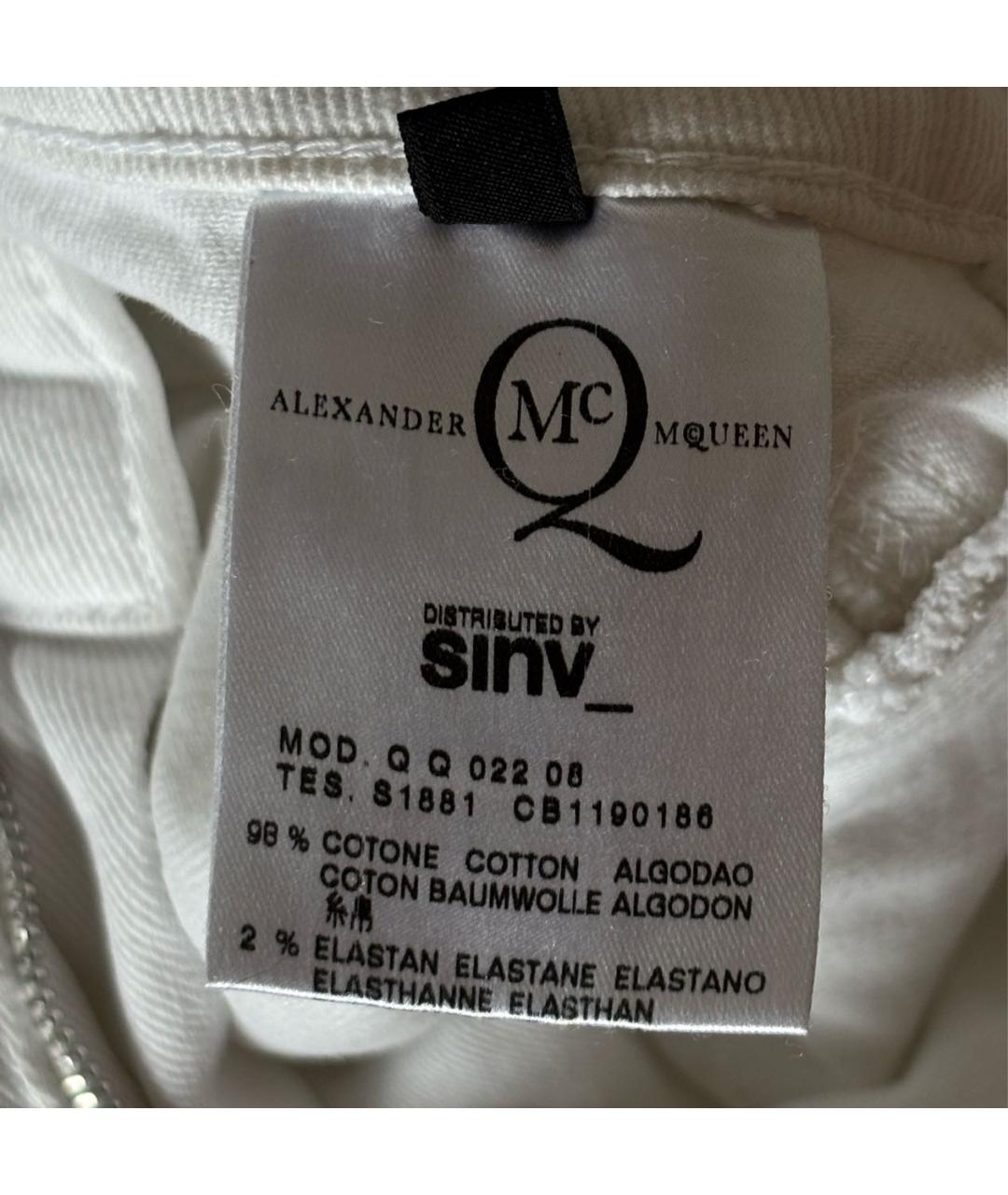 ALEXANDER MCQUEEN Белые хлопко-эластановые прямые джинсы, фото 6