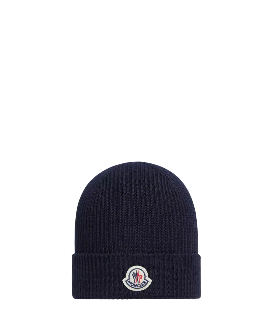 MONCLER Синяя шерстяная шапка, фото 1