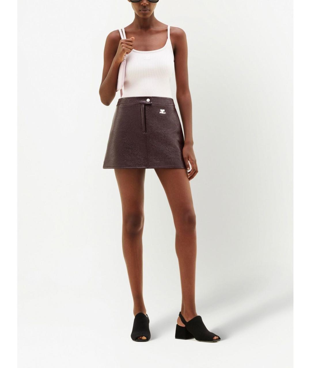 COURREGES Бордовая хлопковая юбка мини, фото 2
