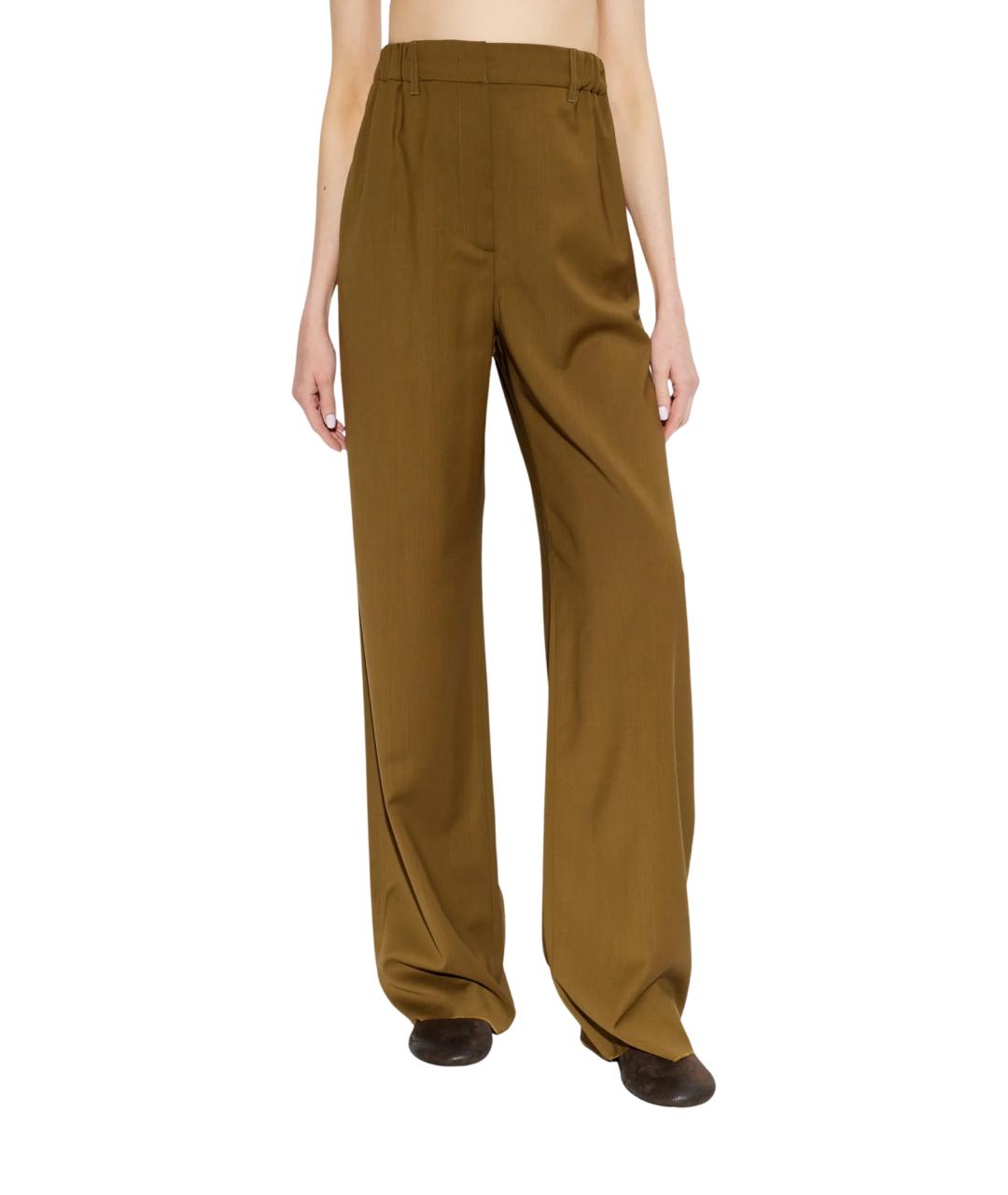MAX MARA Хаки шерстяные прямые брюки, фото 2
