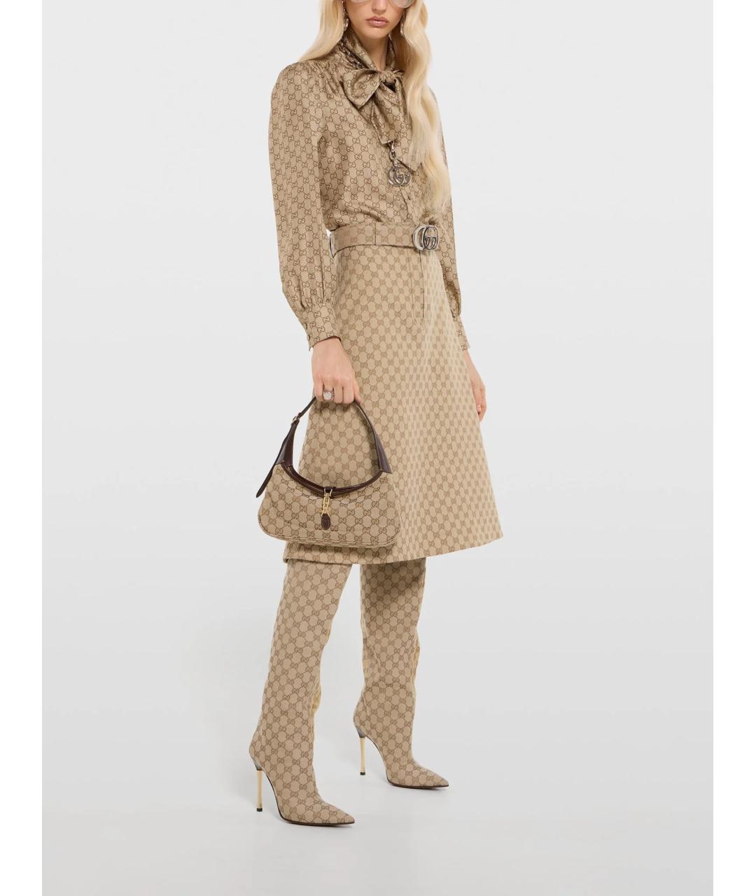 GUCCI Бежевая сумка через плечо из канвы, фото 4