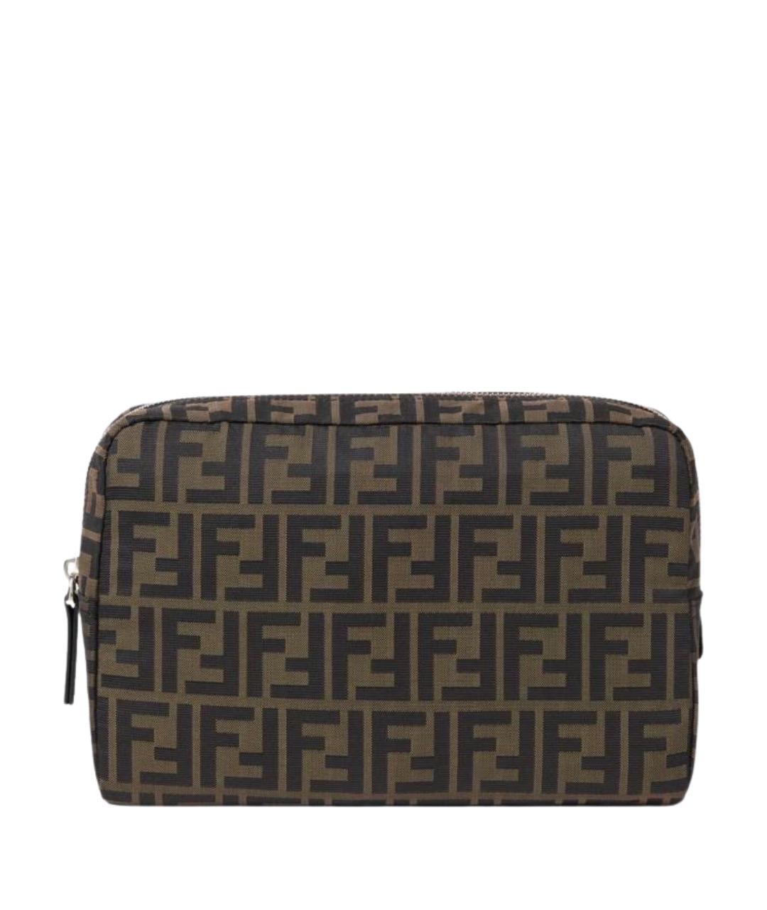 FENDI Коричневая тканевая косметичка, фото 1