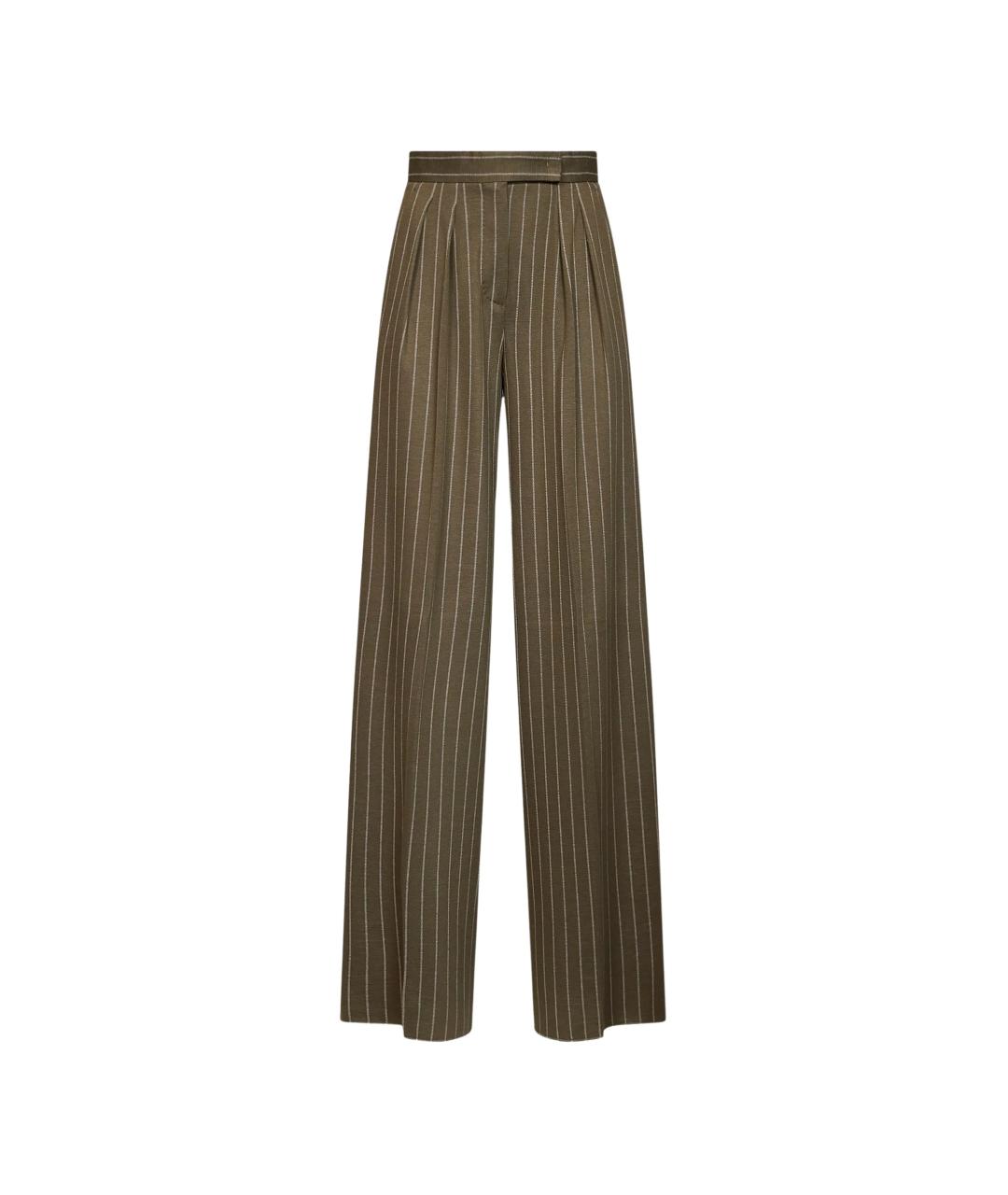 MAX MARA Хаки вискозные прямые брюки, фото 1