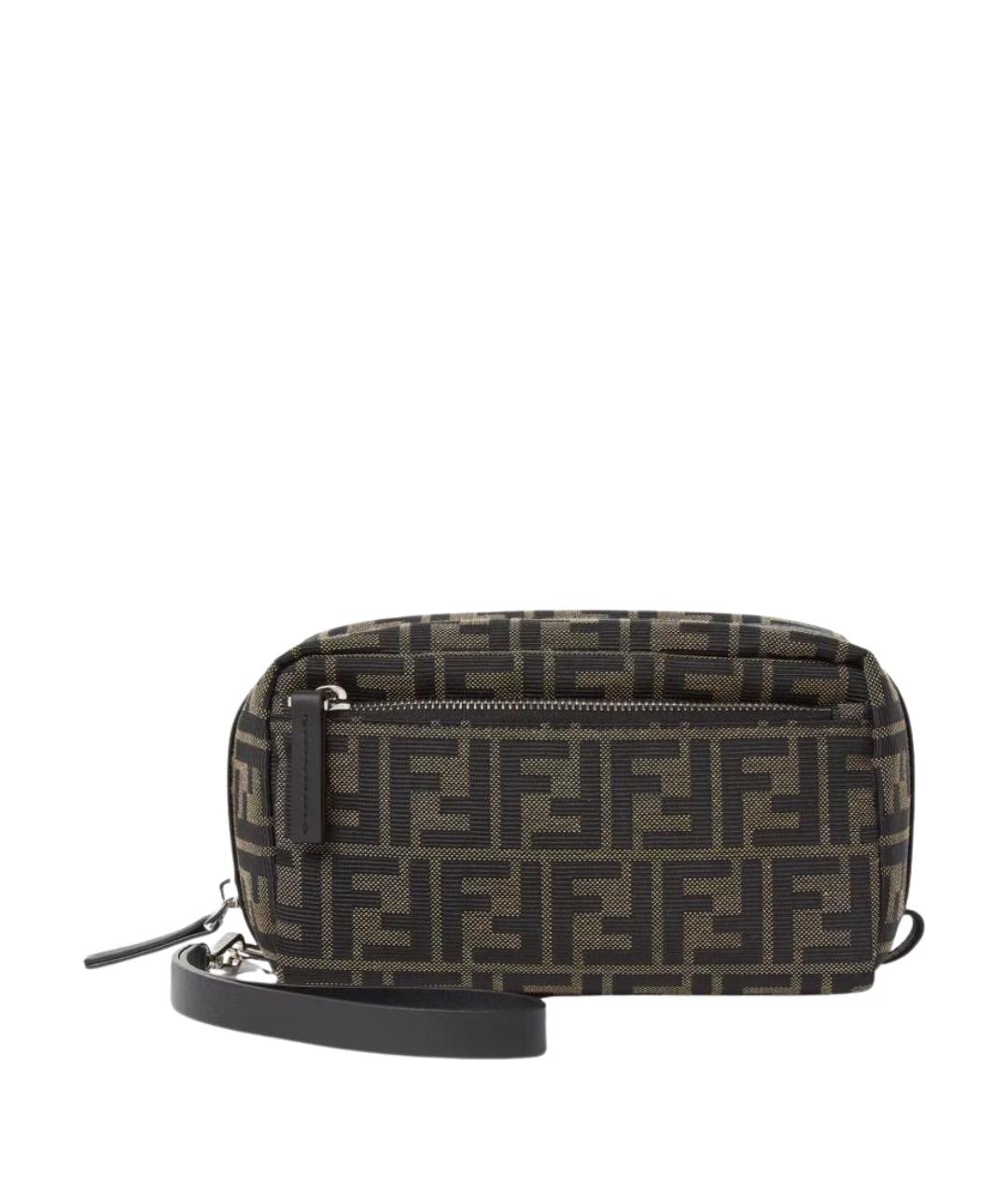 FENDI Коричневая тканевая косметичка, фото 1