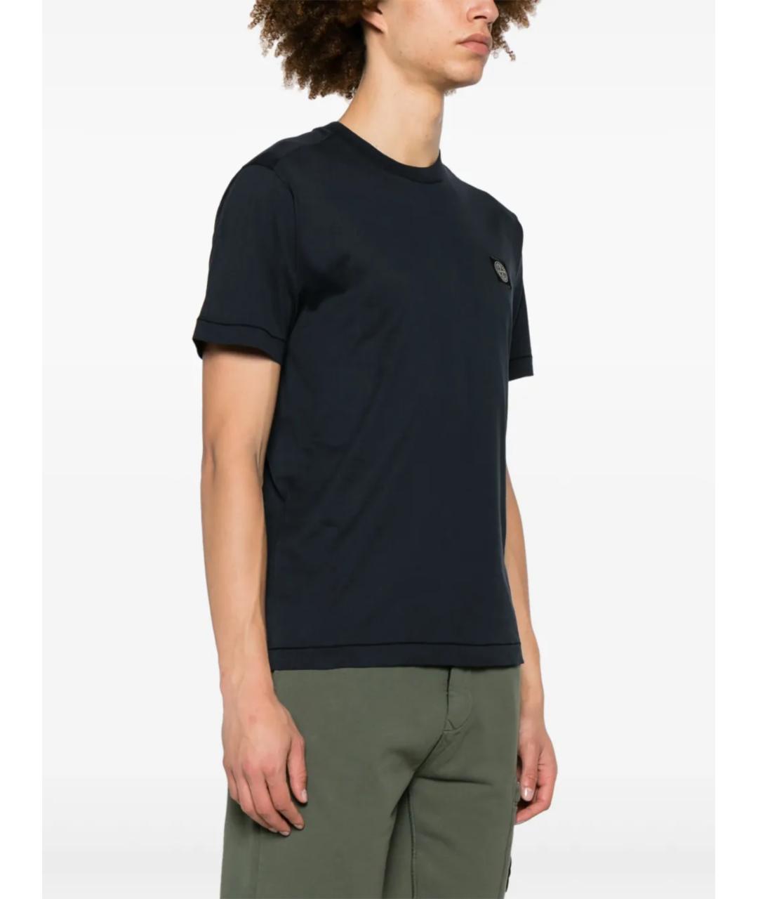 STONE ISLAND Темно-синяя хлопковая футболка, фото 3