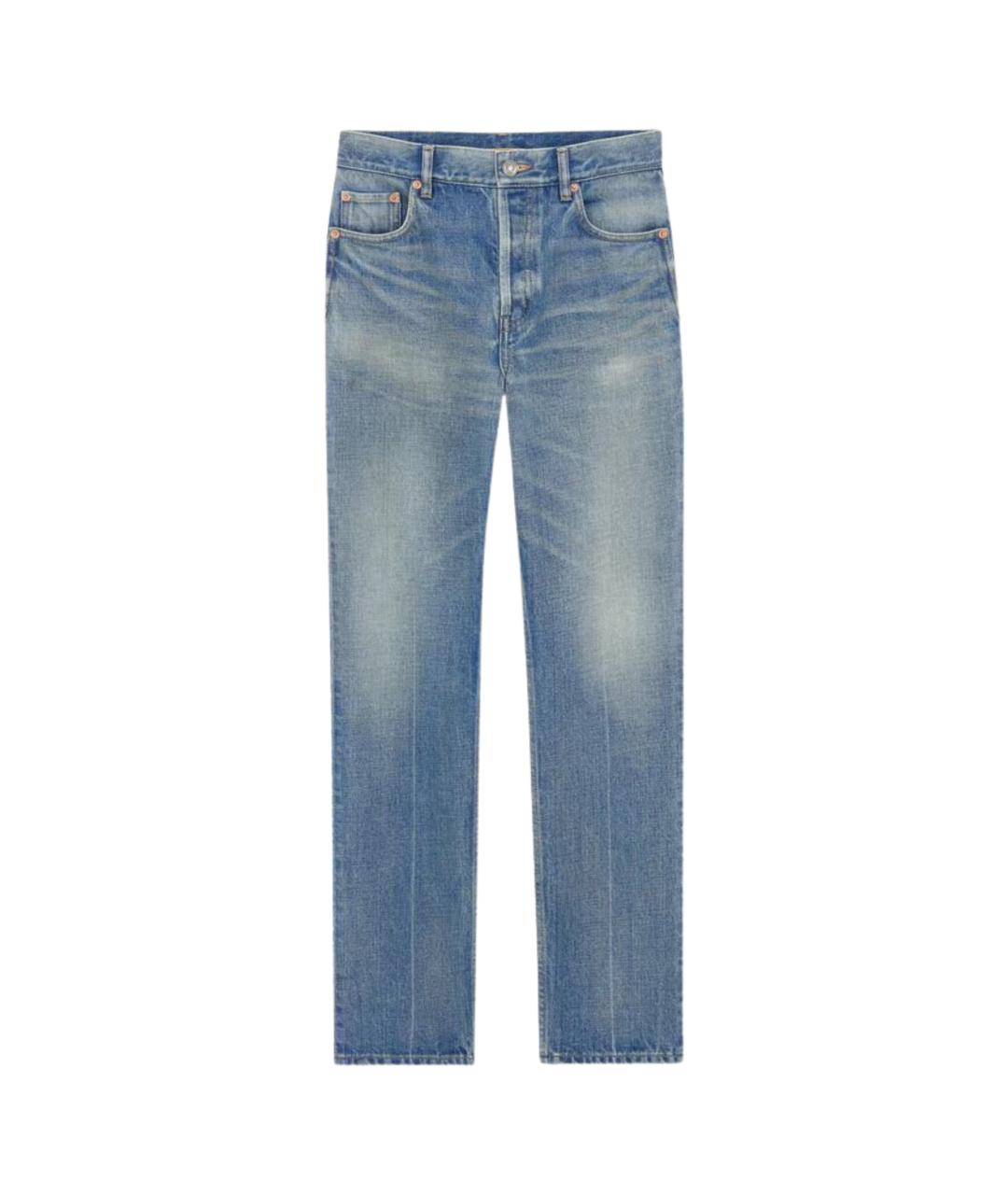 SAINT LAURENT Голубые хлопковые прямые джинсы, фото 1