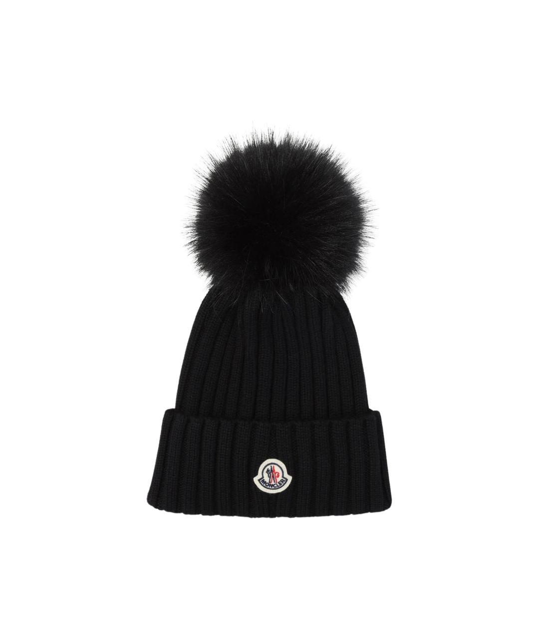 MONCLER Черная шерстяная шапка, фото 1