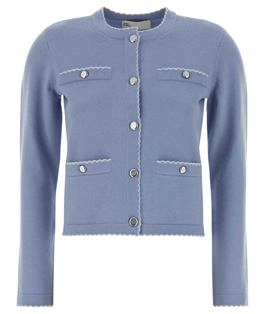 TORY BURCH Голубой шерстяной кардиган, фото 1