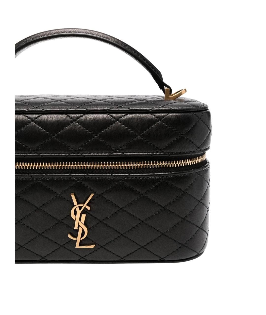 SAINT LAURENT Черная кожаная сумка с короткими ручками, фото 3
